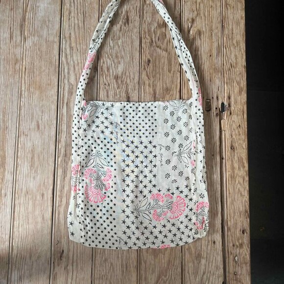 Free People Linen Cloth Lightweight Shopping Tote Bag Tan Pink Paisley Boho - Picture 3 of 6